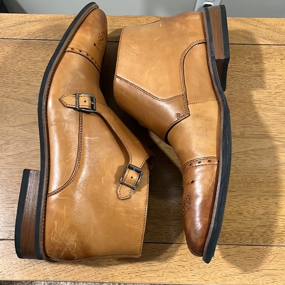 LaMilano Cognac Burnished Leather Double Monk Strap Cap Toe Boots - Picture 5 of 9